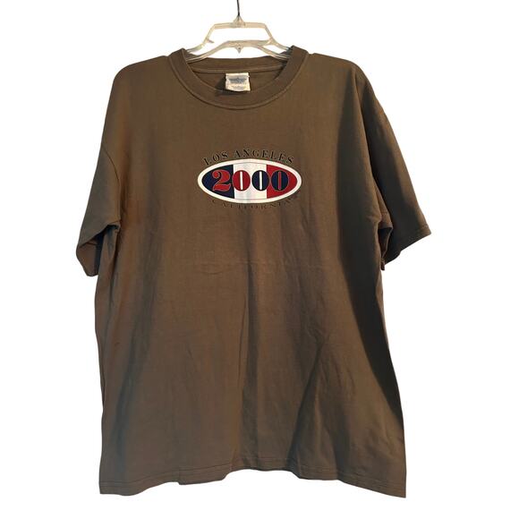 GUC Santee Gold Men's Cut Brown Short Sleeve T Shirt Los Angeles 2000 Size Large - Picture 1 of 5